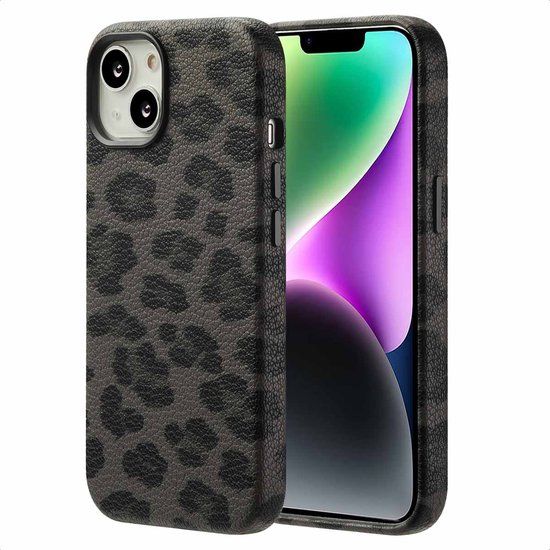 Selencia Sabi Backcover Panterprint met MagSafe voor de Apple iPhone 14 - Midnight Black