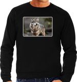 Bellatio Decorations Shoppartners Bv Dieren sweater met wolven foto - Zwart - Heren - Maat XL