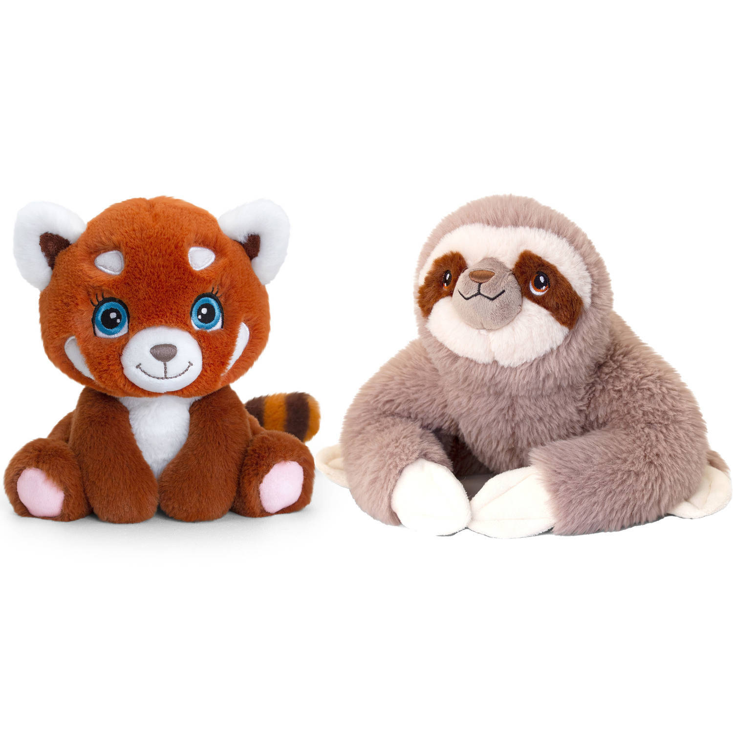 Keel Toys pluche knuffels combi-set dieren luiaard en rode panda 25 cm - knuffeldier