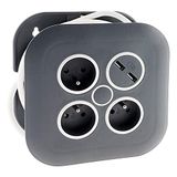 Zenitech - Huishoudelijke haspel 3 stopcontacten 2P+T 16A + zekering + 2x USB - 7 meter - grijs/wit