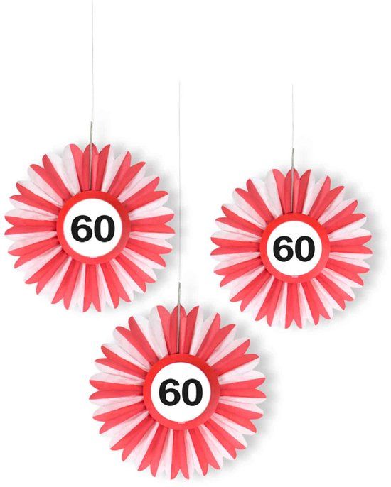 Folat 60 Jaar Verkeersbord Honeycomb Waaier - 3 stuks