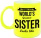 Bellatio Decorations Worlds Greatest Sister cadeau mok / beker neon geel 330 ml
