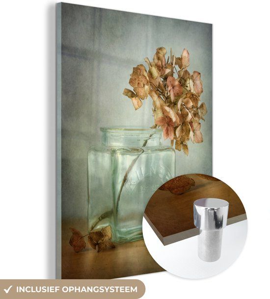 MuchoWow® Glass Painting 90x120 cm - Acrylic Glass Painting - Flowers - Dried Flowers - Hydrangea - Photo on Glass - Paintings