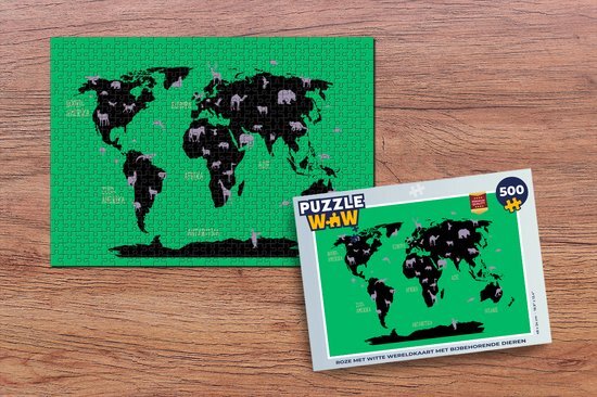 MuchoWow Puzzel Wereldkaart Kinderen - Dieren - Roze - Legpuzzel - Puzzel 500 stukjes - Sinterklaas cadeautjes - Sinterklaas voor grote kinderen