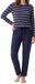 Schiesser Dames pyjama Mix & Relax Lange mouw Gestreept donkerblauw / crème 95% Katoen, 5% Elastaan Maat S