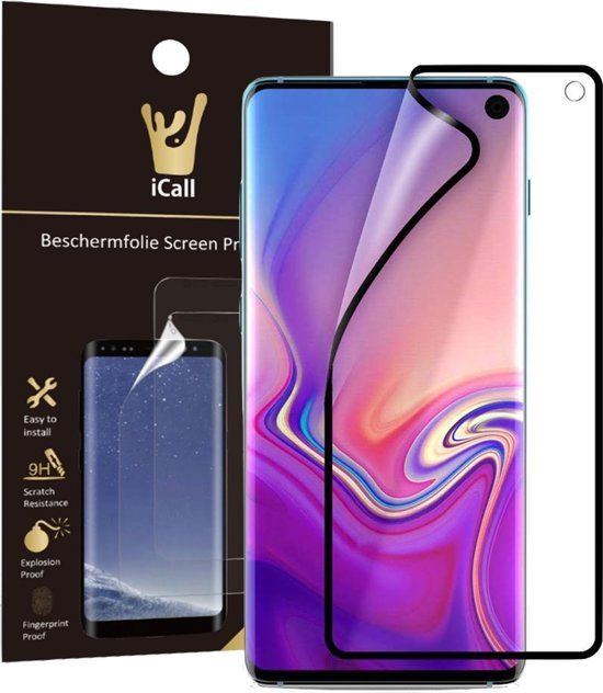 iCall Samsung Galaxy S10 Screenprotector Glas PET Folie Screen Protector Zwart Full-Screen