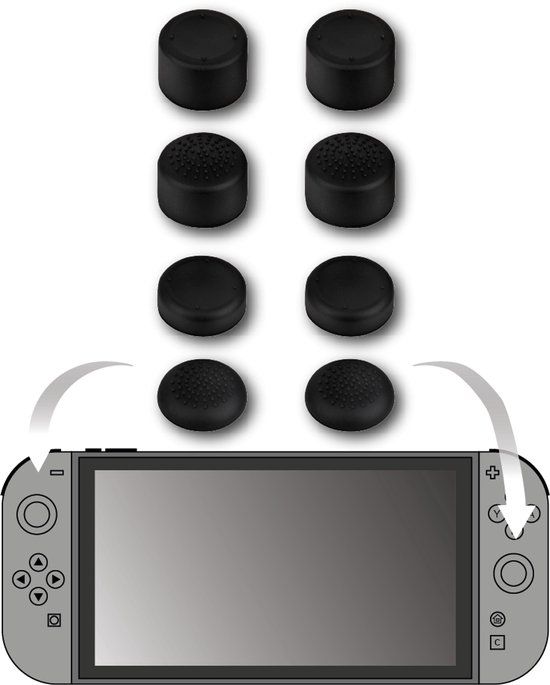 Konix Grips voor analoge stick, Zwart, Nintendo Switch 2, 8 stuk(s)