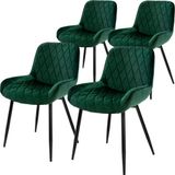 ML-Design Eetkamerstoel set van 4 diamant quilting donkergroen fluwelen bekleding met metalen poten