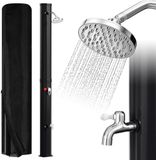 Merkloos Zonnedouche, 35 liter, tuindouche met 360° regendouchekop en kraan, warm water max. 60 °C, zonder stroomaansluiting, zwembaddouche met beschermkap afvoerschroef, zwart
