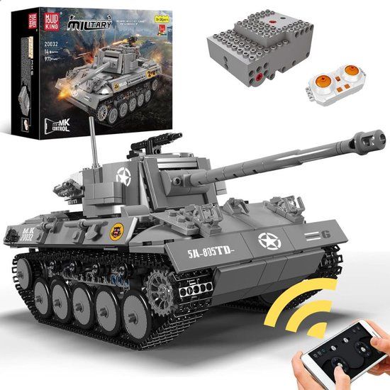 Mould King - 20032 Hellcat RC Tank bouwset | WW2 Army auto constructie modelbouw | Educatief militair & leger speelgoed bouwpakketten voor kinderen & volwassenen | Incl. Radiografisch bestuurbare remote | 971 bouwstenen