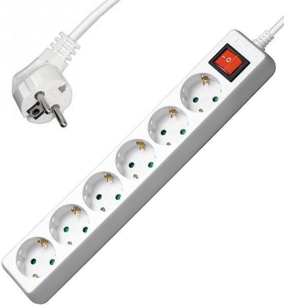 Allteq Stekkerdoos met schakelaar - 6-voudig - 15 meter - Wit