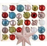 Bellatio Decorations Kerstballen 30x st - gekleurd - 7 cm - met ster piek lichtroze - kunststof