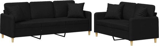 vidaXL 2-delige Loungeset met kussens stof zwart