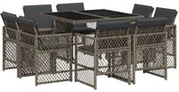vidaXL 9-delige Tuinset met Kussens, Poly Rattan, Grijs