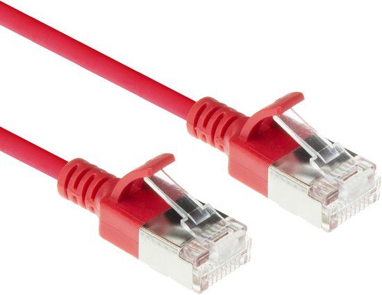 ACT Rode 2 meter LSZH S/FTP CAT6A slimline patchkabel snagless met RJ45 connectoren DB7502
