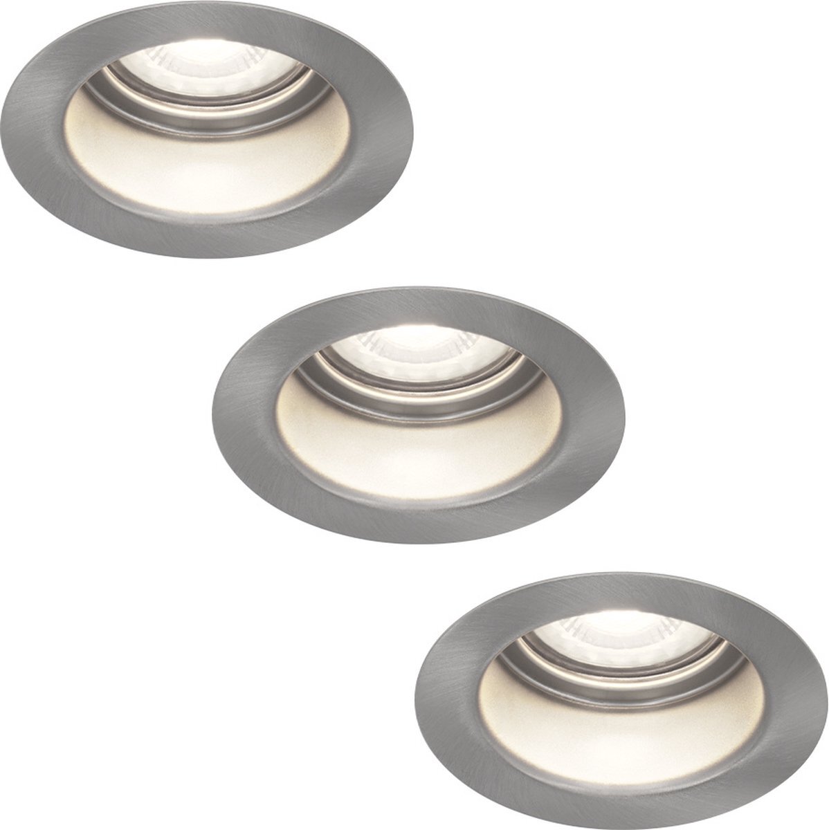 HOFTRONIC Set van 3 Mari - LED inbouwspot verdiept RVS - 6000K Daglicht wit - Verwisselbare GU10 5 Watt 400 Lumen - Dimbaar - IP65 waterdicht - Voor binnen en buiten - Zaagmaat:67-75mm - Inbouwdiepte: 111mm - Voor binnen - badkamer en buiten