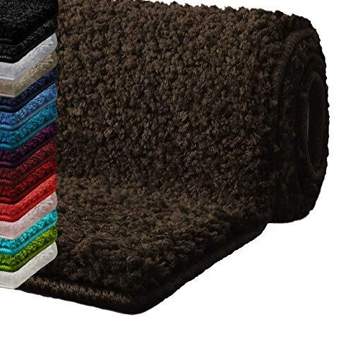 Casa Pura Badkamertapijt, antislip, absorberend, shaggy, dik en zacht, in 16 kleuren, effen en in verschillende maten – 70 x 120 cm – bruin