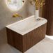 MONDIAZ KURVE-DLUX 85cm badmeubel met module 25 R kleur Walnut met 1 lade en 1 deur. Wastafel CLOUD links zonder kraangat kleur Ostra.