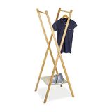 Relaxdays kledingrek bamboe, praktische plank, inklapbaar, garderobe rek, HxBxD: 155,5 x 50 x 57,5 cm, natuurlijke kleur