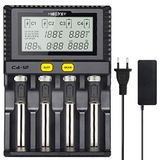 Snelste MiBOXER Batterijoplader 3A, snellader met laadsleuven, geschikt voor AA, AAA, D, 26650, 18490, 18350, 18500, RCR123, Li-Ion/IMR/INR/ICR/NI-MH/NI-Cd, met lcd-display, intelligente temperatuurregeling