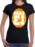 Bellatio Decorations Shoppartners Bv Zwart Paas t-shirt met oranje paasei - Pasen shirt voor dames - Pasen kleding XXL