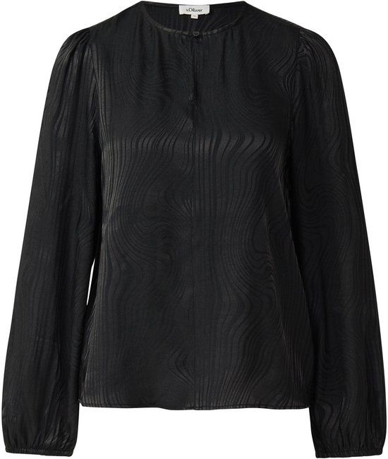 s.Oliver Blouse Zwart Lange Mouw Ronde Hals Viscose Regular Fit Vrouwen