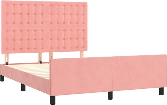vidaXL Bedframe met hoofdeinde fluweel roze 140x190 cm