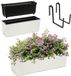 KADAX Jardinière en plastique, 18,5 x 56 cm, bac à plantes avec insert, bac de balcon résistant aux intempéries, jardinière rectangulaire, pot de fleurs d'extérieur, avec supports, motif côtelé, crème