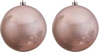 Merkloos Decoris Kerstbal - 2x - lichtroze - groot - 14 cm - kunststof - glans