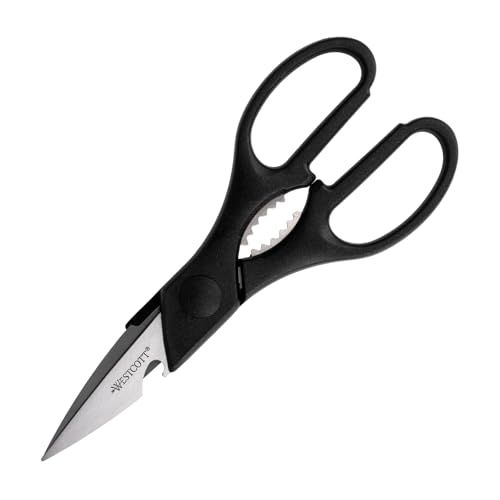 Westcott E-30100 00 Multifunctionele schaar, keukenschaar, huishoudschaar met microvertanding en flesopener, 21 cm, zwart
