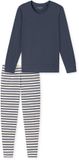 SCHIESSER Pyjama lang Dames Jeansblauw Gestreept 100% Katoen Maat 46