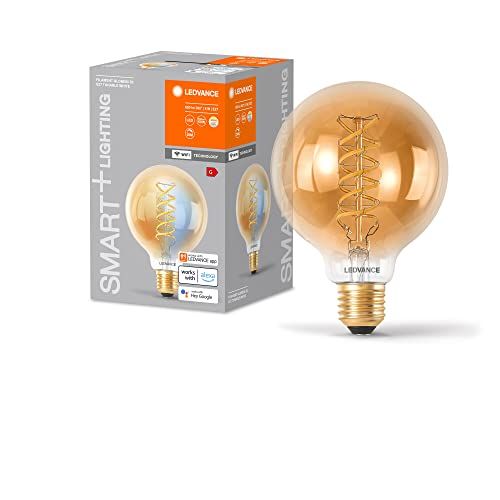 Ledvance SMART+ WIFI LED lamp, goud getint, 8W, 650lm, bolvorm met 95mm diameter & E27 voet, verstelbaar wit licht (2200-5000K), dimbaar, app of spraakbediening, lange levensduur, pak van 4