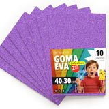 OFITURIA EVA-rubber met glitter voor creatief handwerk, glanzende schuimplaten voor doe-het-zelvers, schoolprojecten, decoratieve kunst, scrapbooking, 40 x 30 cm (paars, 10 stuks)