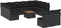 vidaXL 12-delige Loungeset met kussens, polyrattan, zwart