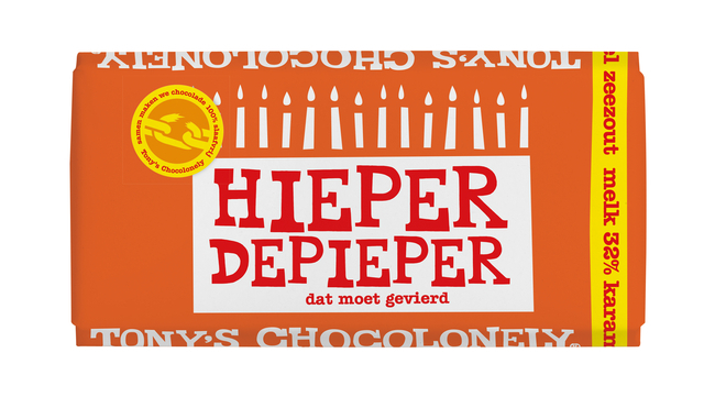 Tony's Chocolonely Chocolade reep 180gr melk karamel zeezout "Gefeliciteerd"