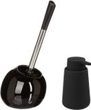 5Five - WC-/toiletborstel in houder - zwart/rvs - Zeeppompje 250 ml
