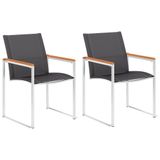 VidaXL Fauteuil de jardin Acacia, Acier inoxydable, Textile (2 pièces)