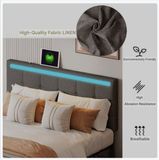 Merkloos Bedframe – Modern Bed – Opbergbed – Gestoffeerd Bed – LED-Verlichting – USB-Poorten – Houten Lattenbodem – Eenpersoons – Hout – Volwassenen – Extra stevig