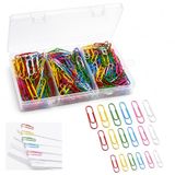 Carehabi 400 stuks paperclips, kleurrijk, 28 mm, 33 mm, 50 mm, gecoate paperclips en paperclips, paperclips in transparante opbergdoos voor kantoor, school en thuis