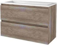 Basic Line Start 46 Badkamermeubelset - 100 x 46 cm - Greeploos - 2 Lades - Acryl Wastafel - Zonder Kraangat - Scotch Oak