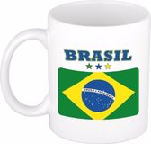 Bellatio Decorations koffie mok - Brazilie - vlag print - 300 ml - wit - keramiek