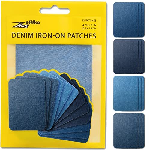 ZEFFFKA Premium Kwaliteit Denim Iron-on Jean Patches Binnen & Buiten Sterkste Lijm 100% Katoen Diverse Tinten Blauw Reparatie Decorating Kit 12 Stuks Maat 3 "bij 4-1/4" (7,5 cm x 10,5 cm)