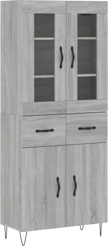 vidaXL Hoge kast 69,5x34x180 cm bewerkt hout grijs sonoma eikenkleurig