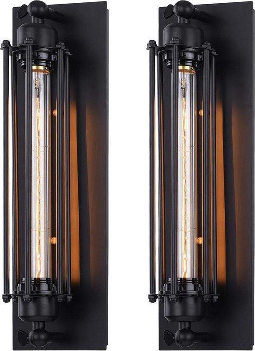 Nvt Wandlamp industrieel zwart (1x) - E27 - metaal - retro look + Gratis Lamp