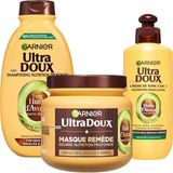 Garnier Ultra Doux Routine pour Raviver les Boucles des Cheveux Secs, Bouclés à Crépus - À l'Huile d'Avocat et Beurre de Karité - Shampooing, Après-Shampooing et Masque - Homme & Femme