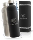 Luckymoose RVS Drinkfles 1,25L - Set van 2 - Infinity Roestvrijstalen Waterfles - Zwart en Zilver
