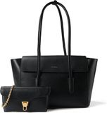 Coccinelle Leren shopper schoudertas Double Beat Grained Leather Handbag Noir zwart