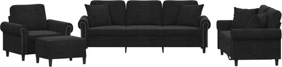 vidaXL 4-delige Loungeset met kussens fluweel zwart