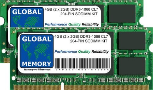 GLOBAL MEMORY 4GB (2 x 2GB) DDR3 1066MHz PC3-8500 204-PIN SODIMM GEHEUGEN RAM KIT VOOR INTEL IMAC (VROEG/MIDDEN/LAAT 2009 - MIDDEN 2010) & INTEL MAC MINI (VROEG/MIDDEN/LAAT 2009 - MIDDEN 2010)
