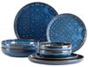 Service pour 2 personnes, composé de 8 pièces, en grès, bleu, diamètre 28 cm